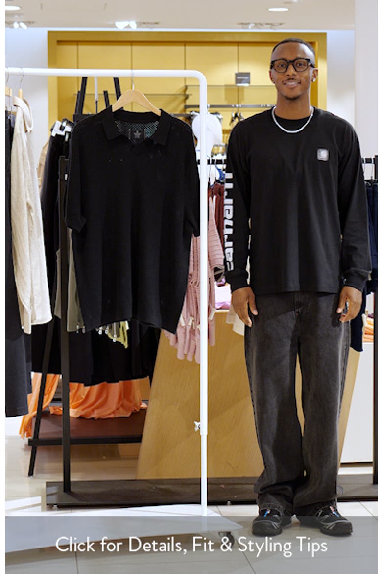 Victor Johnny Collar Cotton & Linen Mesh Stitch Polo Sweater video