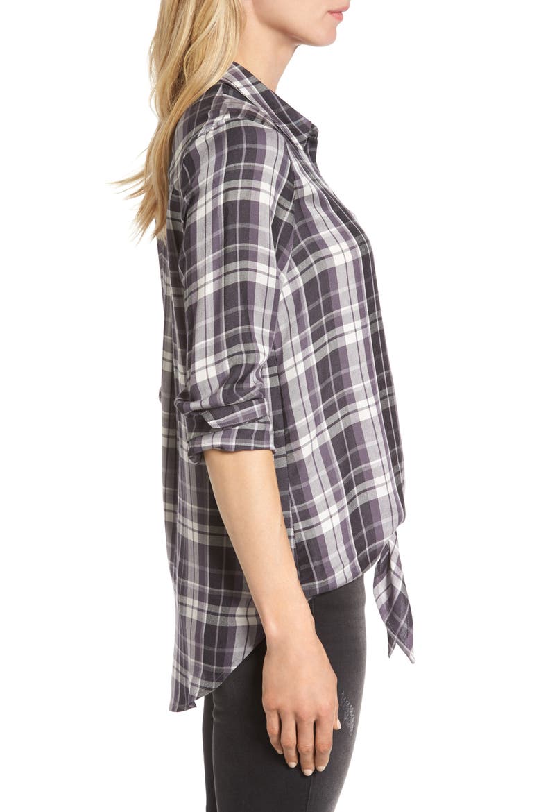 Tie Front Plaid Shirt, Alternate, color, GREY/ BLACK PLAID
