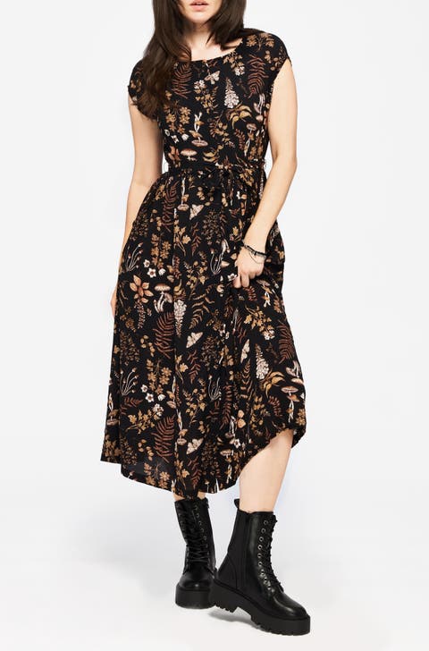 Luthien Crinkle Printed  Midi Dress