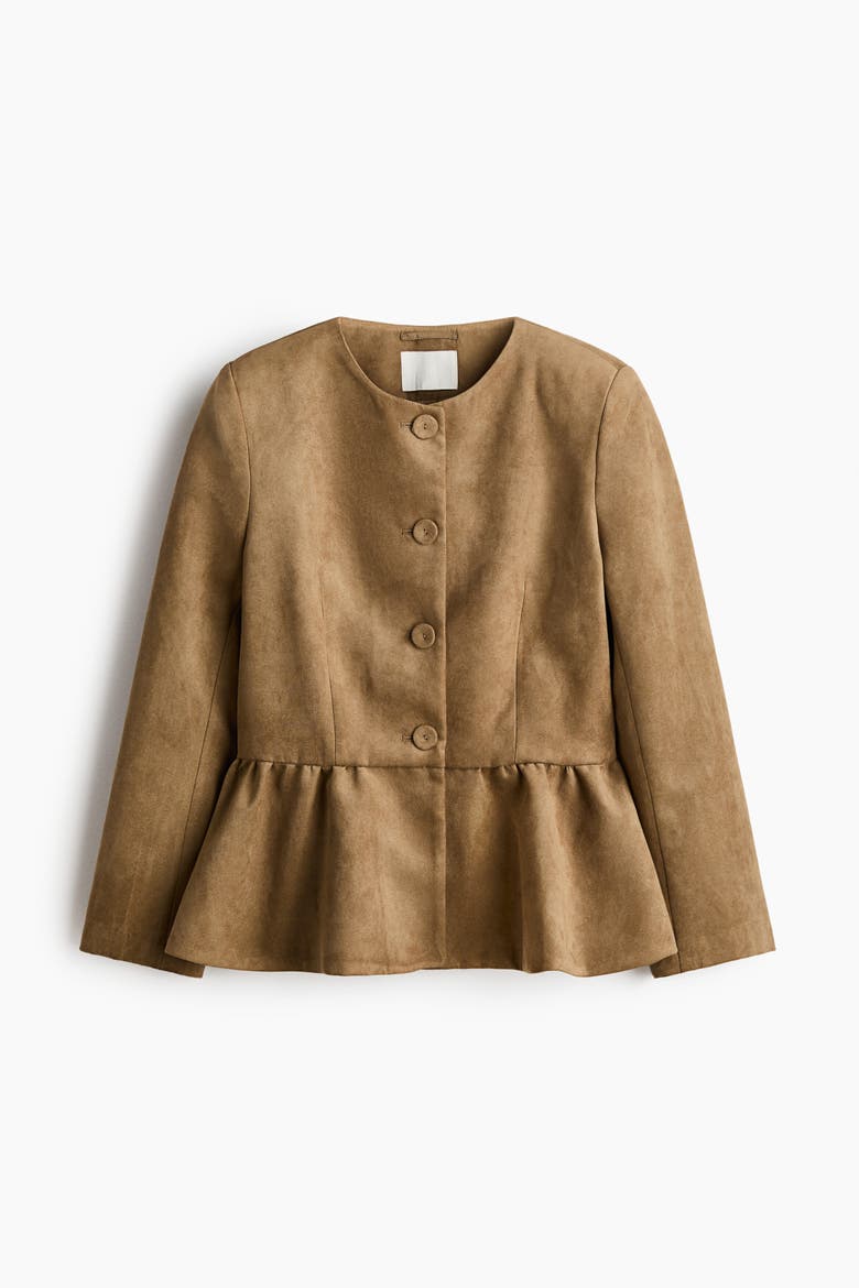 Collarless Peplum Jacket, Alternate, color, Dark beige