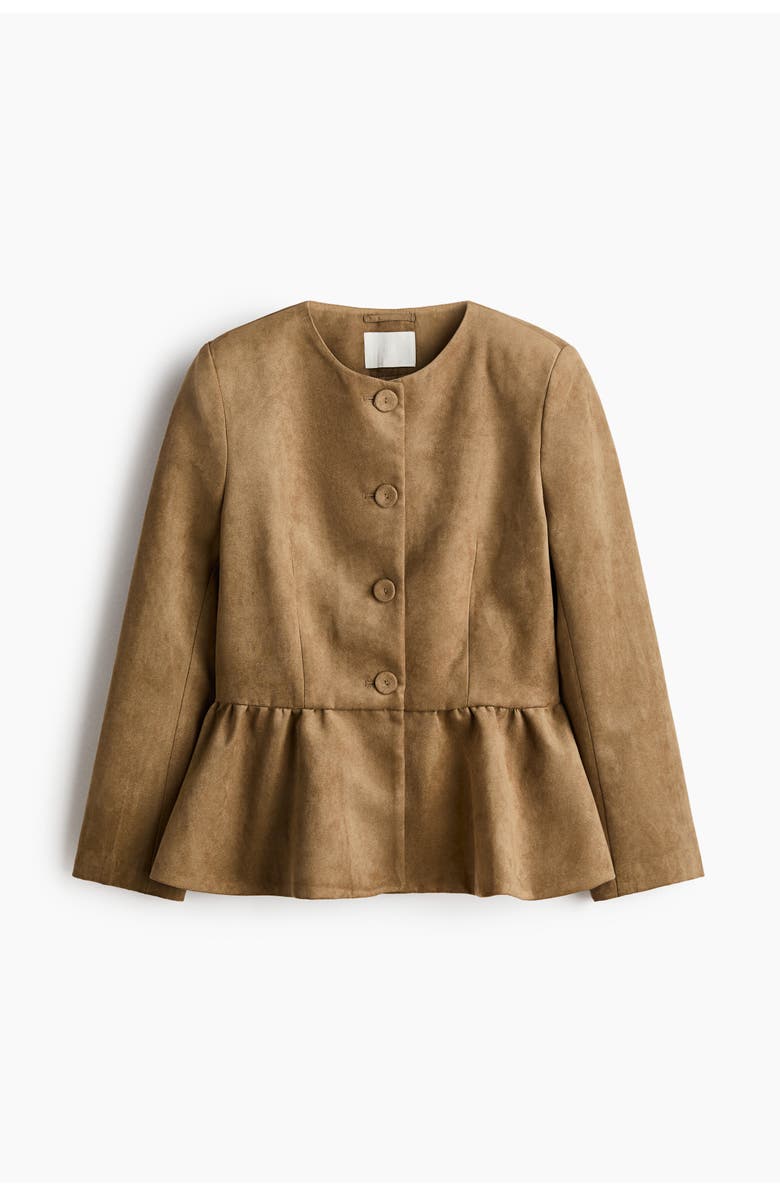 H&M Collarless Peplum Jacket, Main, color, Dark Beige