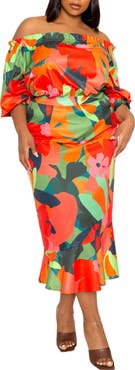 BUXOM COUTURE Floral Off-the-Shoulder Fit & Flare Dress