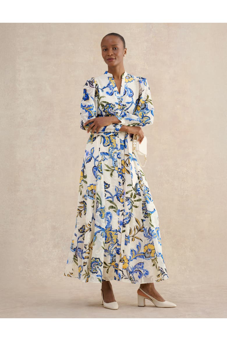 Shanice Belted Maxi Shirt Dress, Alternate, color, Cream Multi