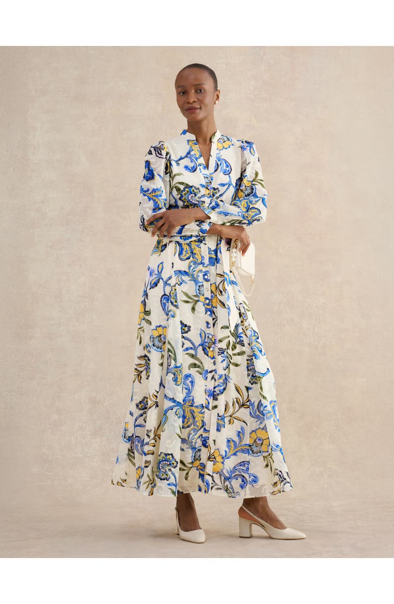 HOBBS LONDON Shanice Belted Maxi Shirt Dress, Alternate, color, Cream Multi