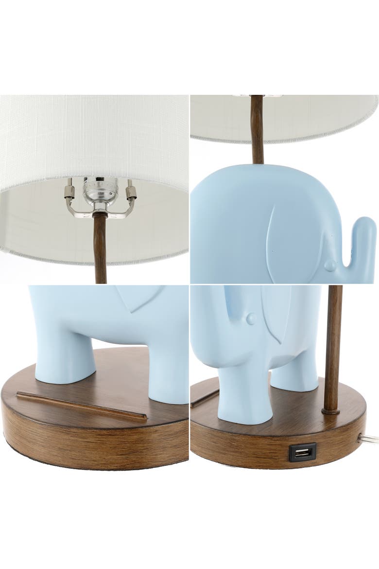 Ellie Bohemian Designer Iron/Resin Elephant LED Kids' Table Lamp with Phone Stand and USB Charging Port, Alternate, color, Blue