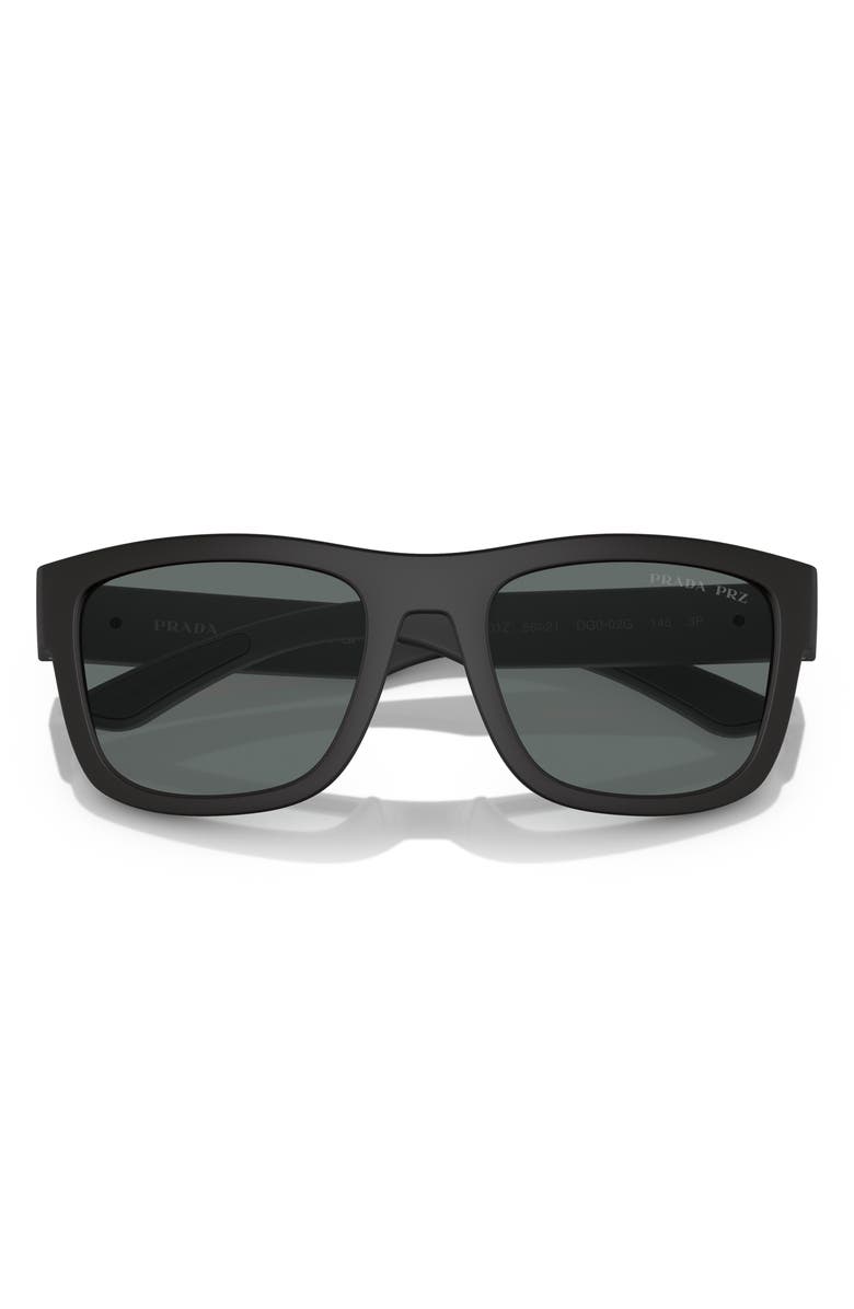 Prada 53mm Polarized Pillow Sunglasses, Alternate, color, Rubber Black