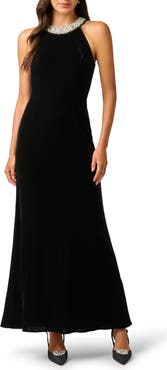 Adrianna Papell Beaded Neck Sleeveless Velvet Gown