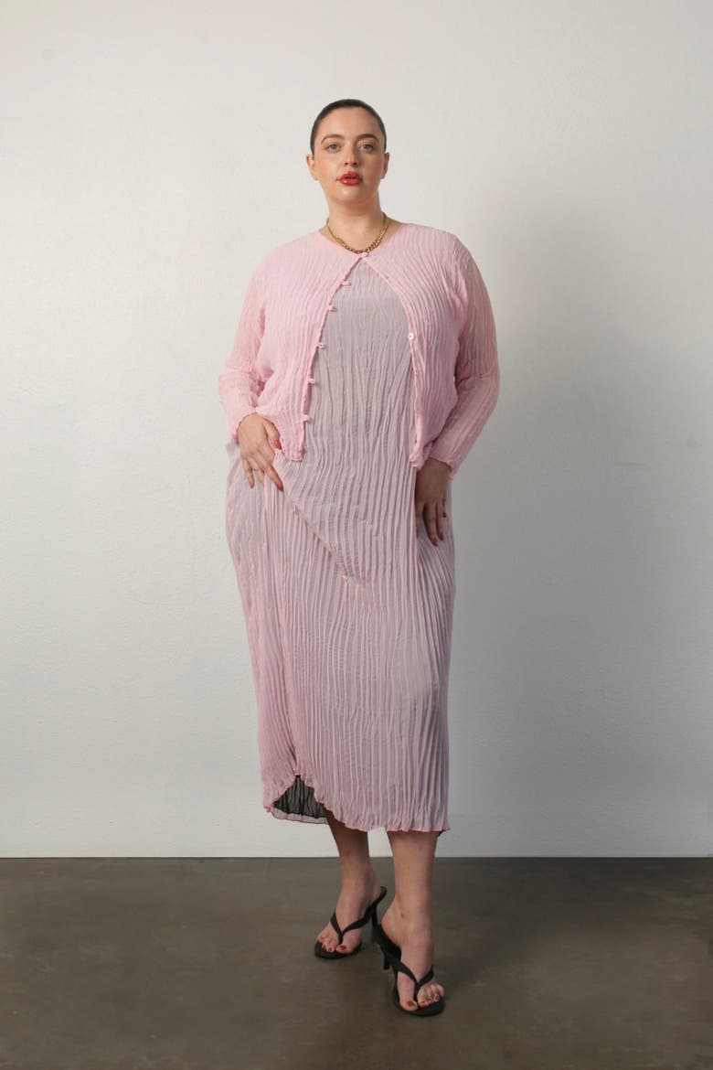 Maya Pleated Cardigan, Alternate, color, pink