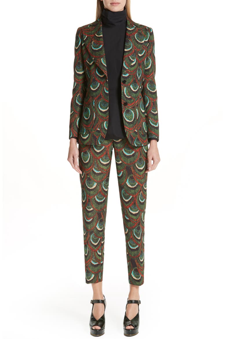 Peacock Print Crop Pants, Alternate, color, GREEN