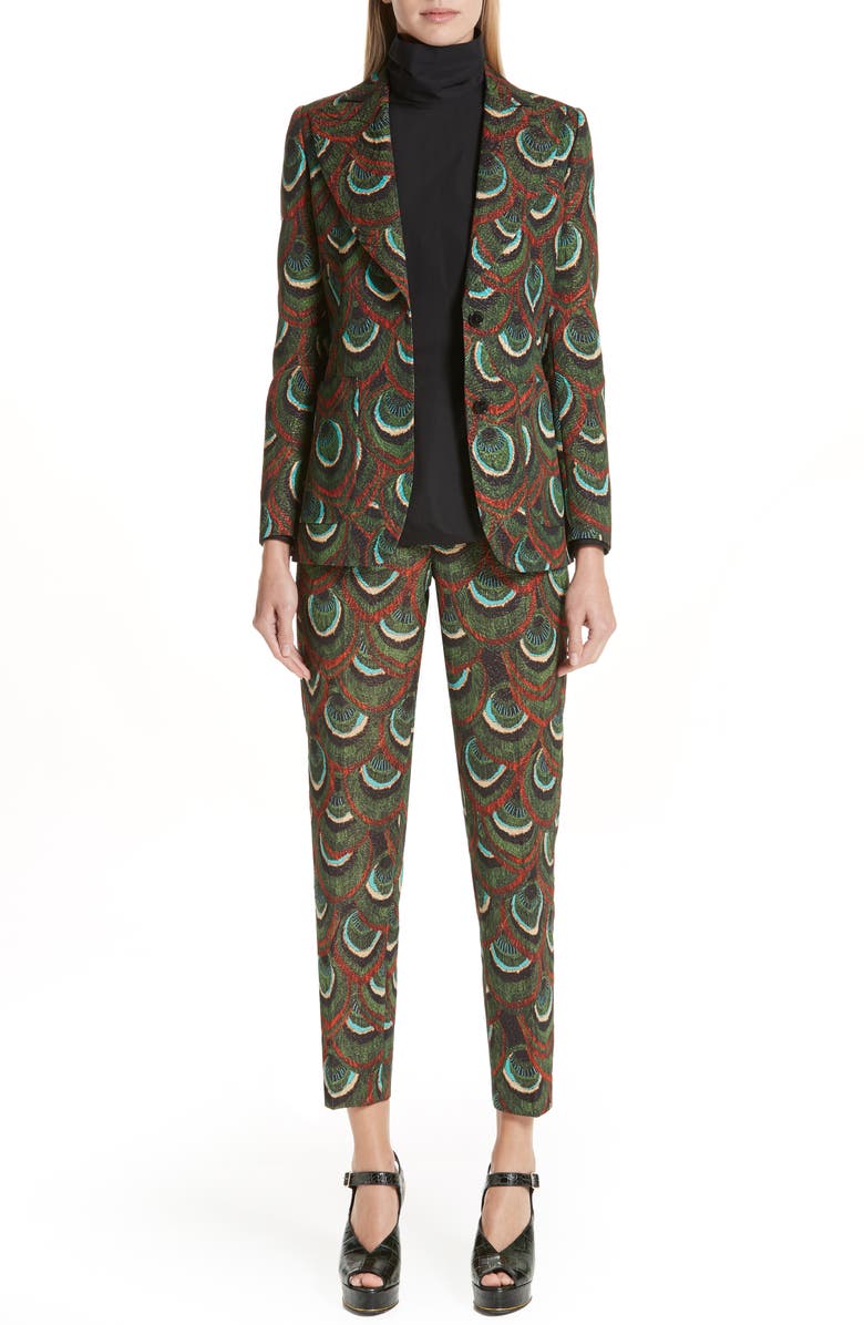 Dries Van Noten Peacock Print Crop Pants, Alternate, color, 