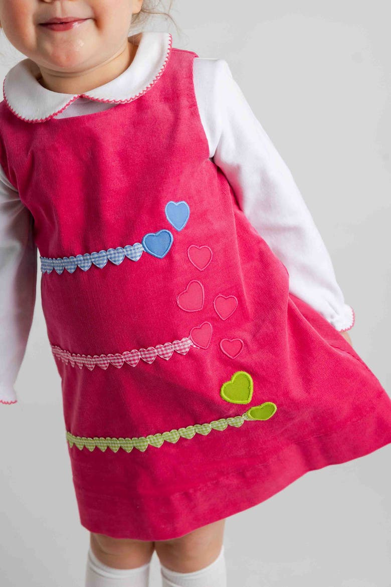 Corduroy Jumper With Hearts, Alternate, color, Pink, Blue, Green