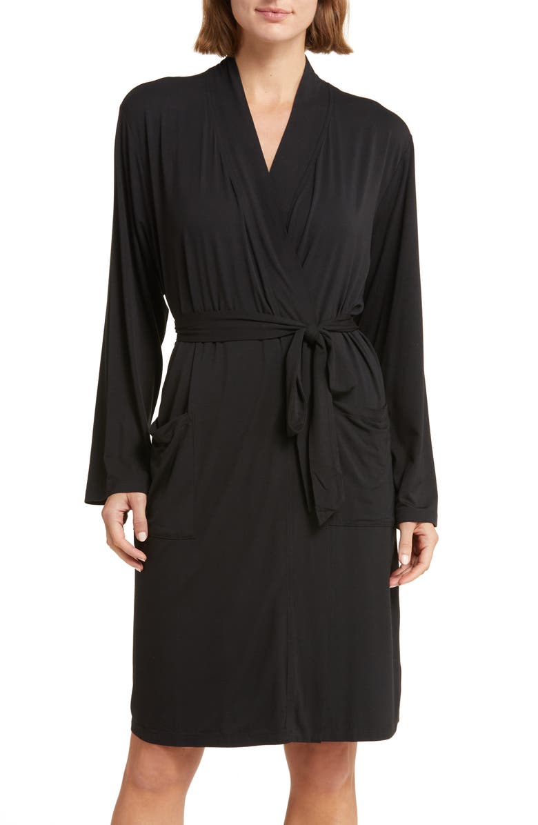 Barefoot Dreams<sup>®</sup> Tie Waist Jersey Robe, Main, color, Black