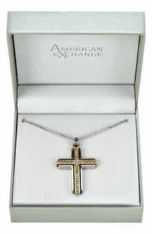 Men's Two Tone Crystal Cross Necklace