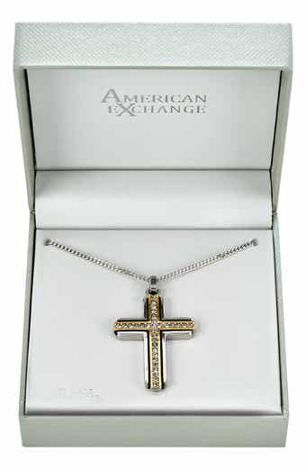 Men's Two Tone Crystal Cross Necklace
