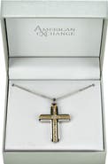 AMERICAN EXCHANGE Men's Two Tone Crystal Cross Necklace