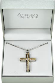 AMERICAN EXCHANGE Men's Two Tone Crystal Cross Necklace