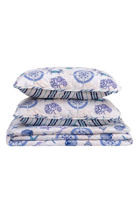 Nautical Reversible Microfiber Quilt Set