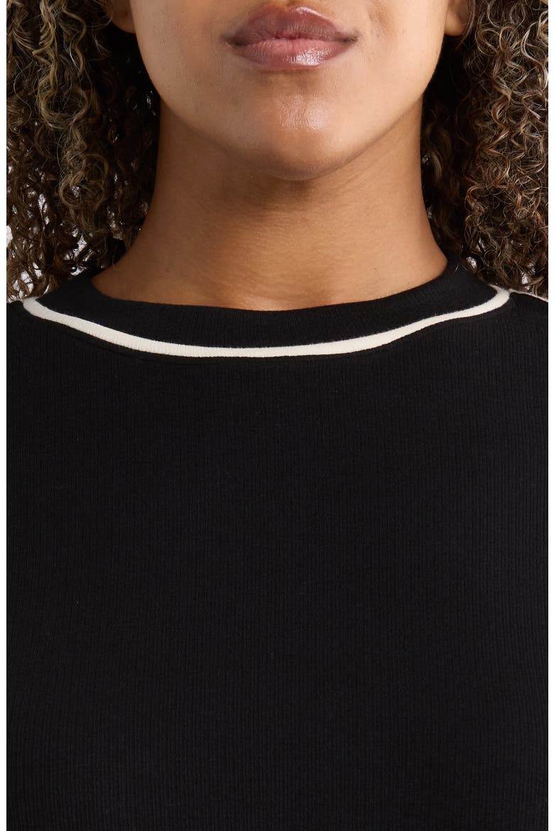 Mock Neck Colorblocked Knit Top, Alternate, color, BLACK/ ECRU