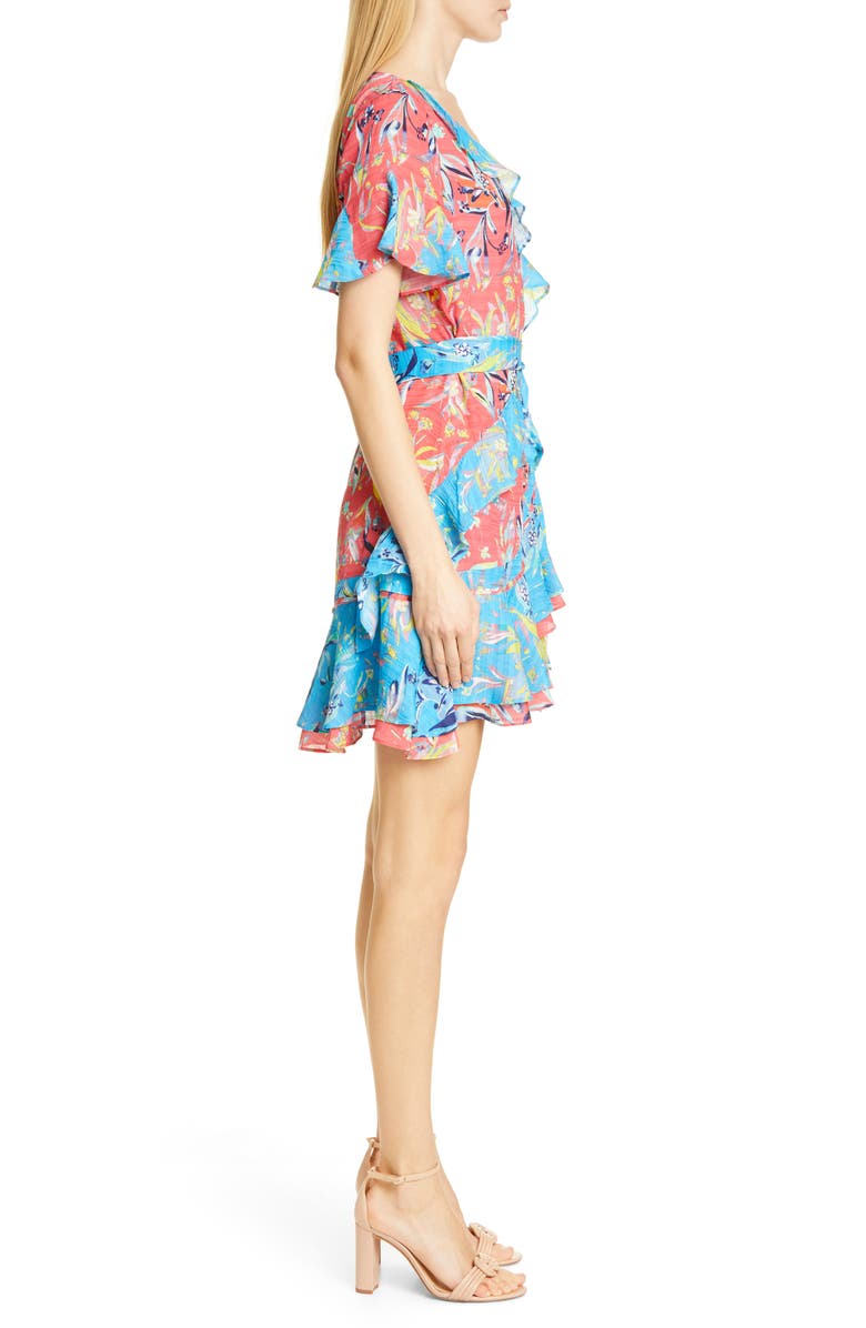 Tanya Taylor Bianka Two-Tone Floral Print Silk Minidress, Alternate, color,