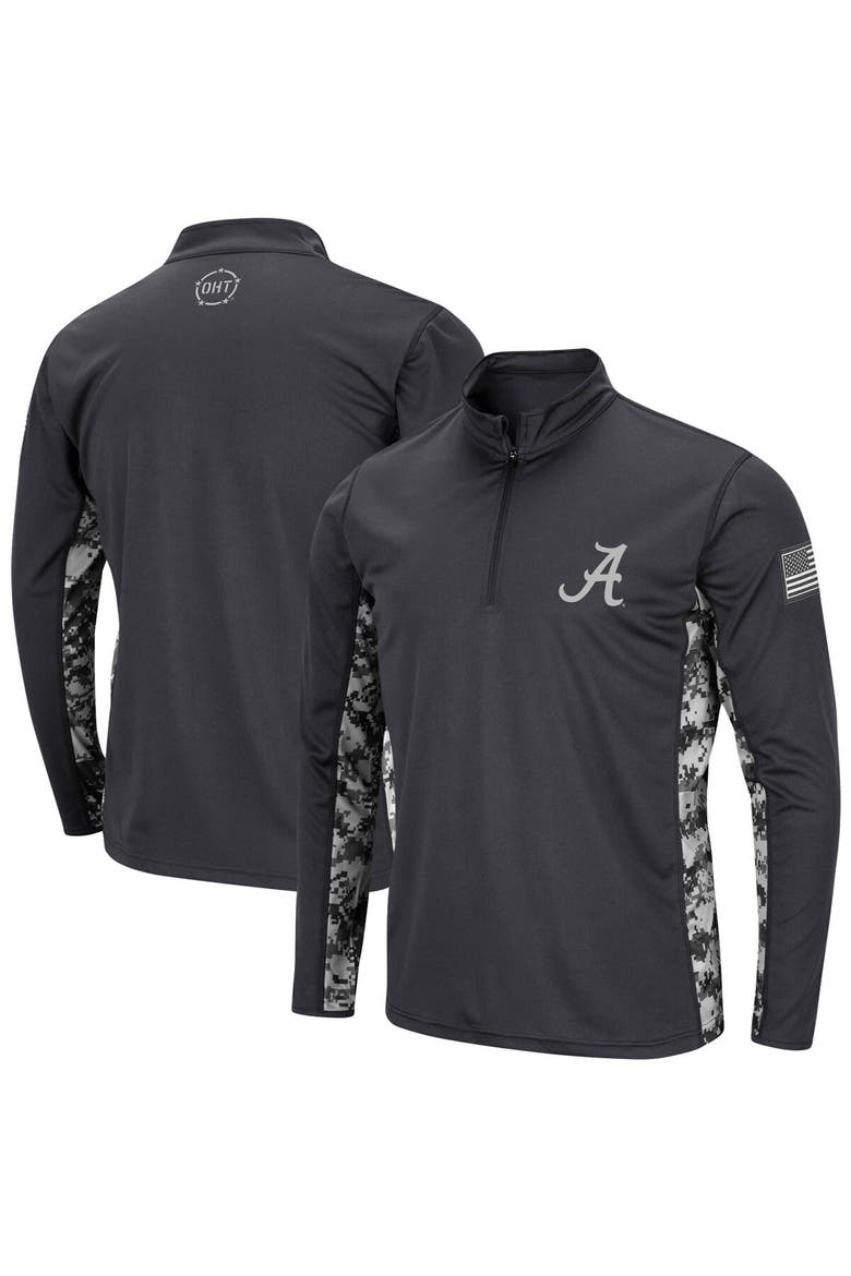 Men's Colosseum Charcoal Alabama Crimson Tide OHT Military Appreciation Digital Camo Lightweight Quarter-Zip Pullover, Main, color, Charcoal