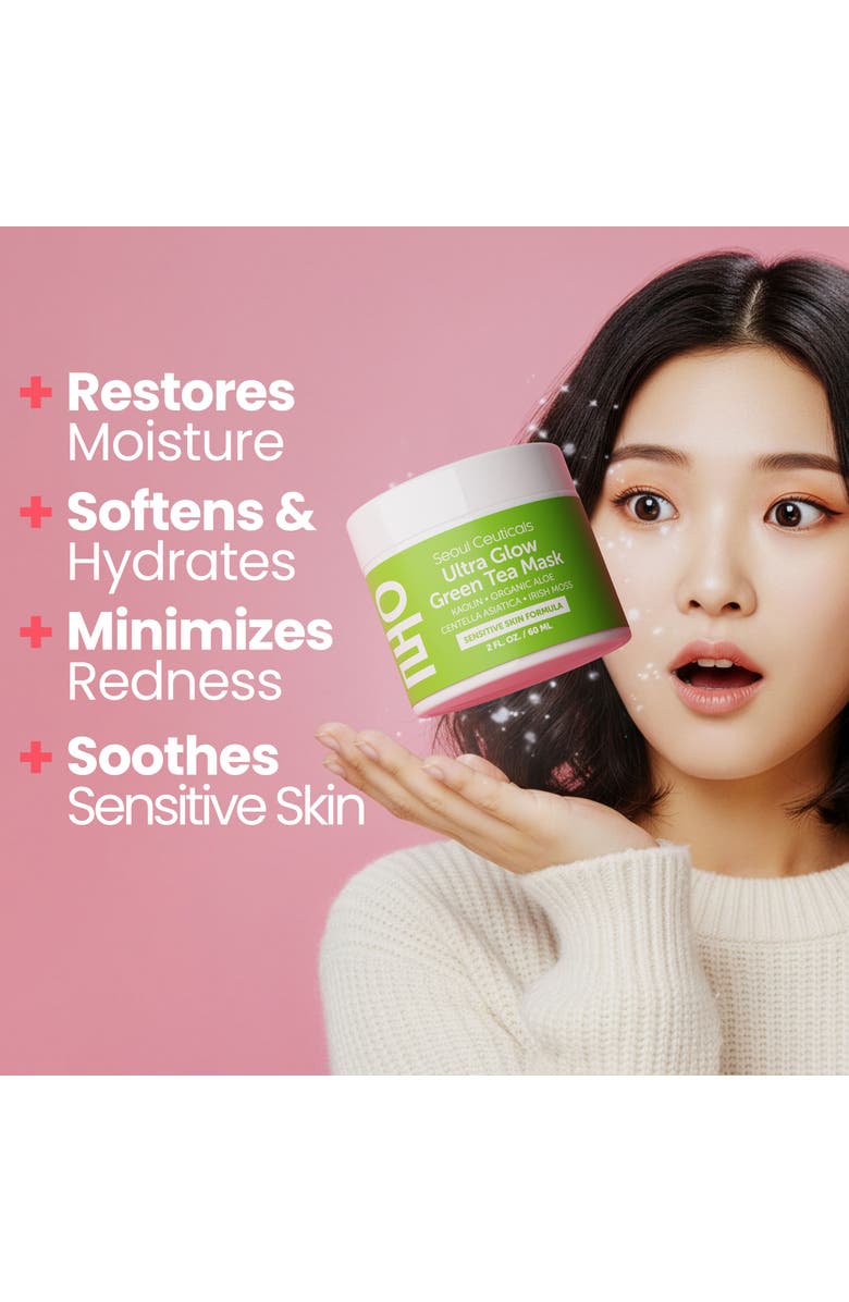 Seoul Ceuticals Ultra Glow Korean Skincare Green Tea Mask, Alternate, color, Clear