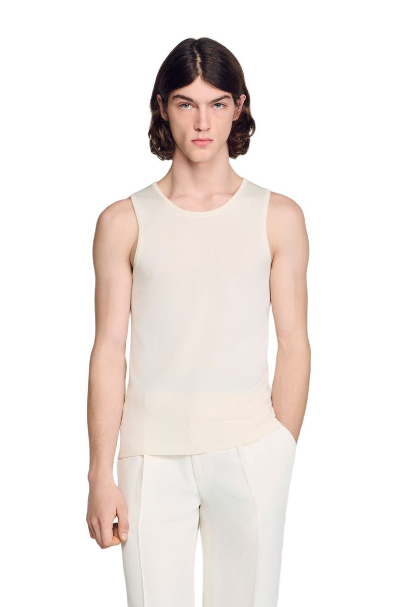 SANDRO Knit crew neck vest top, Main, color, White