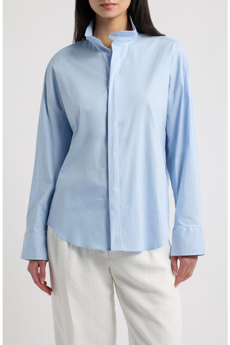 Oversize Stand Collar Woven Shirt, Main, color, BLUE