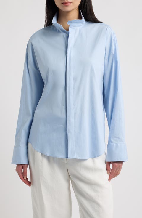 Oversize Stand Collar Woven Shirt