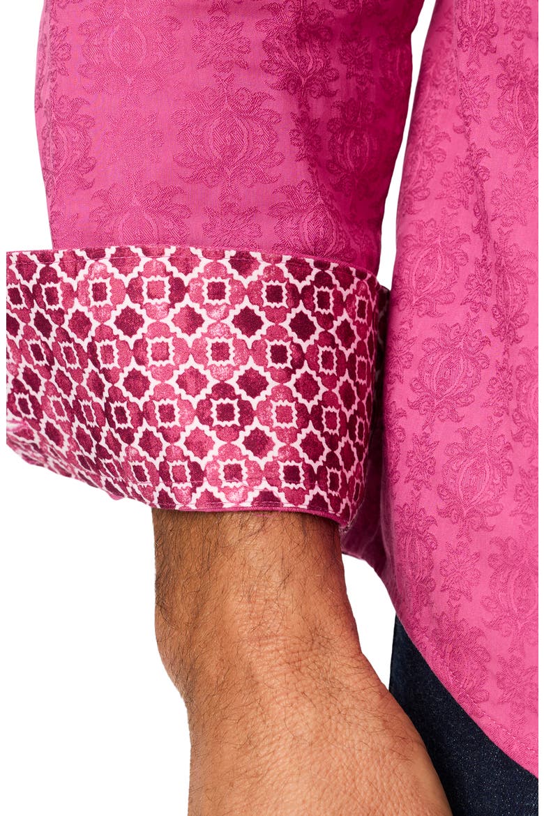 Long Sleeve Cotton Jacquard Shirt, Alternate, color, ROSE