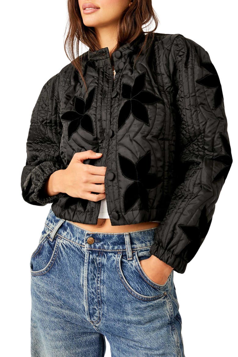 Quinn Quilted Crop Jacket, Main, color, BLACK