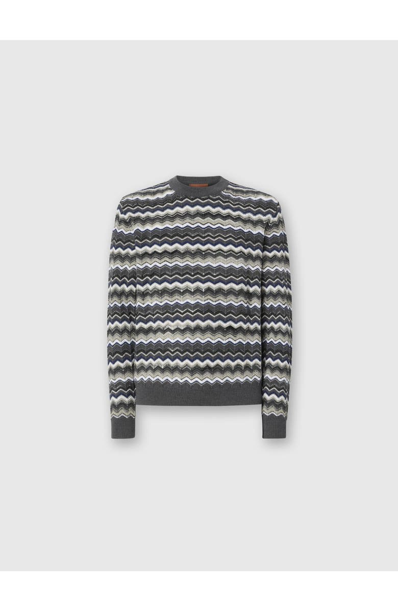 Missoni Crew Neck Sweater With Zigzag Pattern, Main, color, Grey & Beige