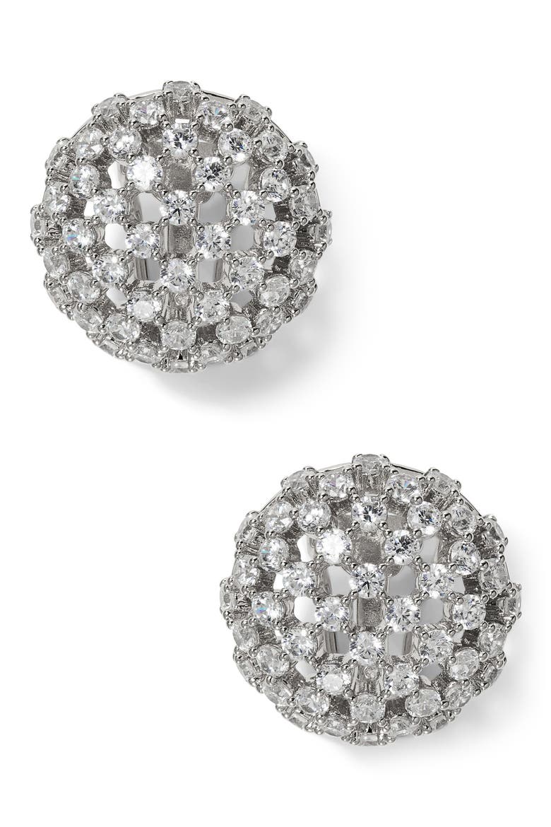 Juno Cubic Zirconia Dome Stud Earrings, Main, color, RHODIUM