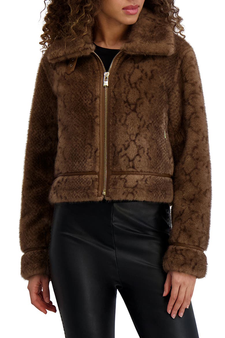 Python Print Faux Fur Jacket, Main, color, BROWN MULTI