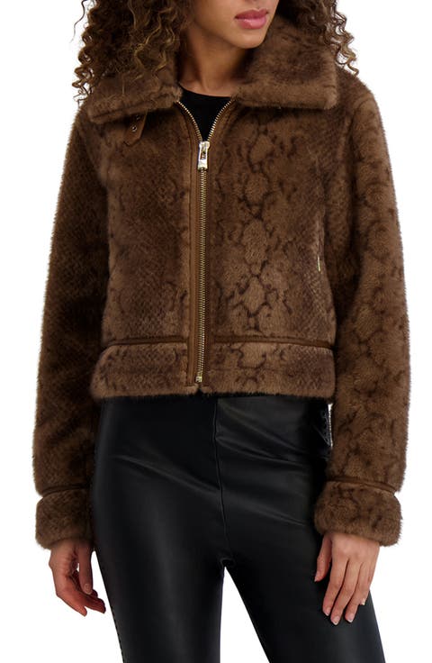 Python Print Faux Fur Jacket