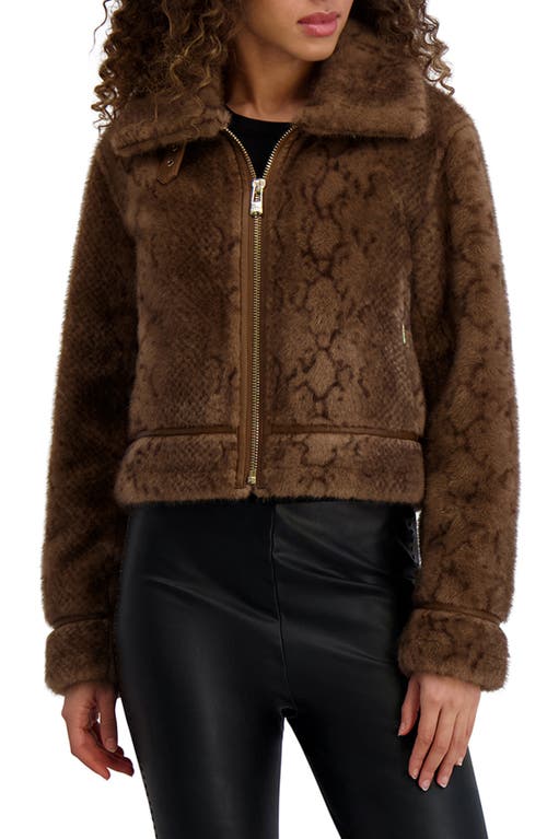 Karl Lagerfeld Python Print Faux Fur Jacket In Brown