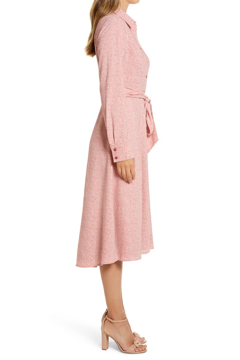 Tie Waist Long Sleeve Shirtdress, Alternate, color, PINK CHEETAH