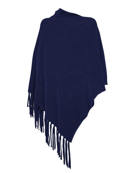 Pure Cashmere Poncho with Fringes