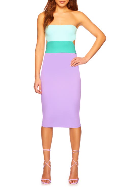 Colorblock Cutout Strapless Midi Dress