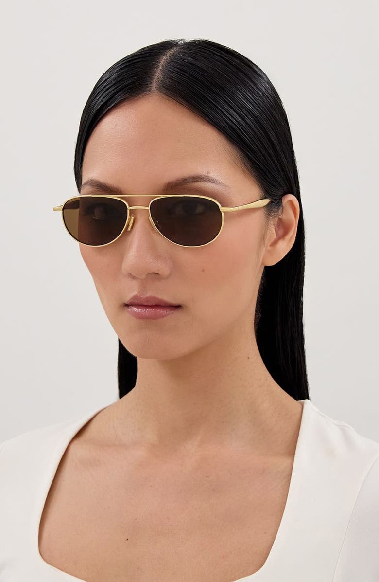 Bottega Veneta 56mm Geometric Sunglasses, Alternate, color, Gold