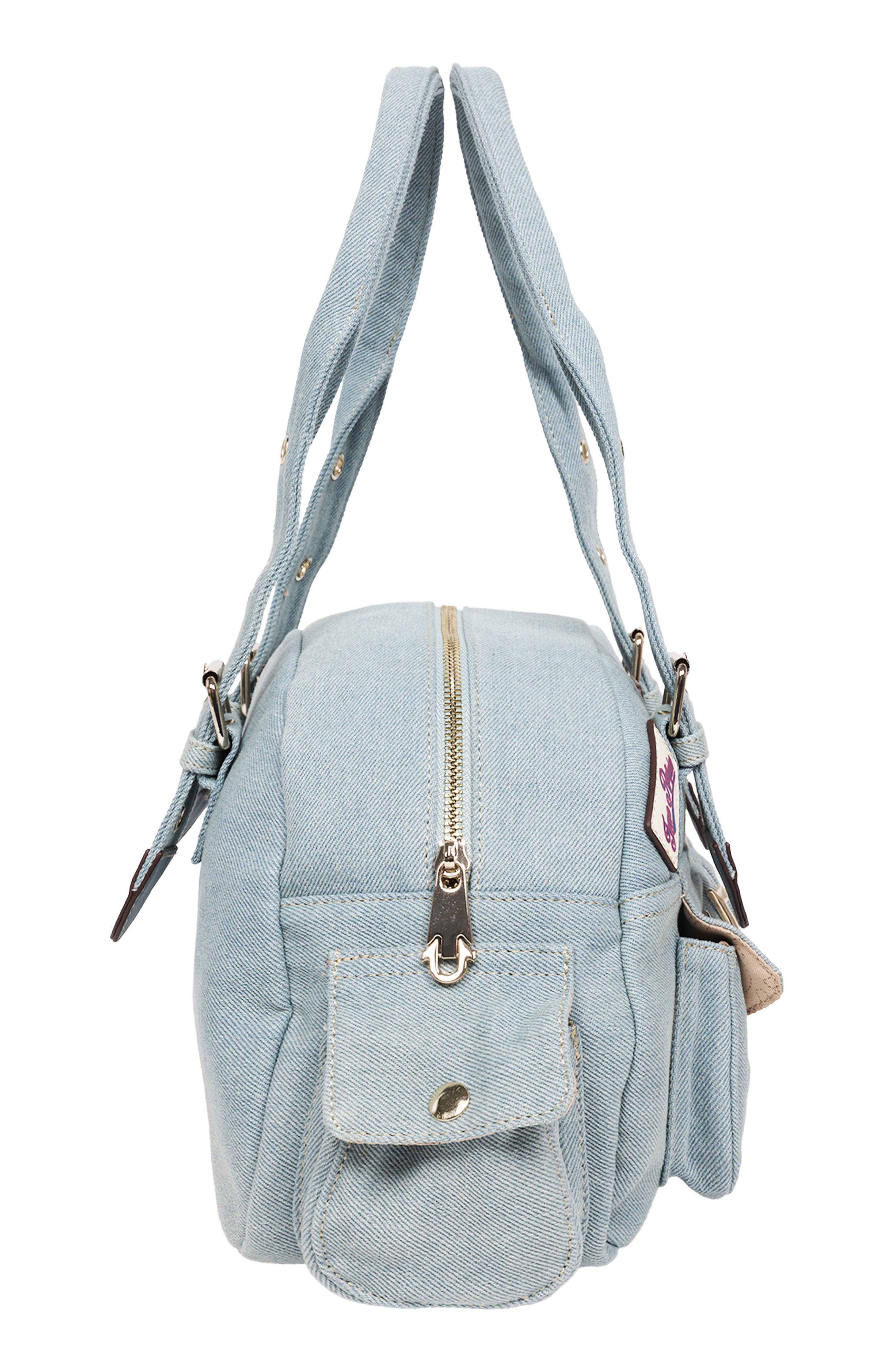 True Religion Multipatch Satchel Bag, Alternate, color, Denim