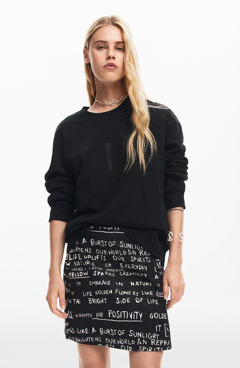 Desigual Fal Letter Stretch Cotton Miniskirt, Alternate, color, 