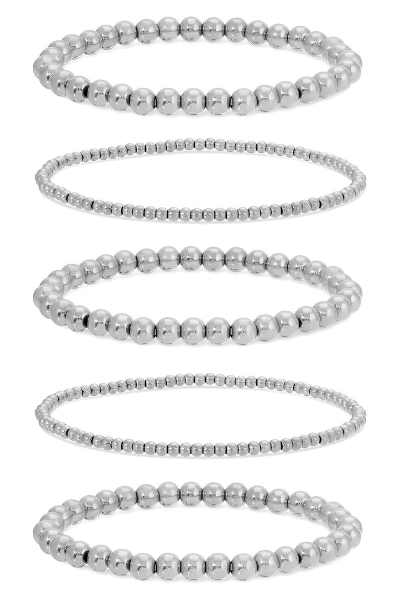 Daniella Set of 5 Beaded Bracelets, Main, color, SILVER