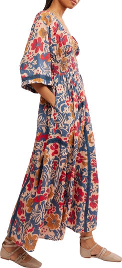 Printed Smocked Waist Maxi Dress
