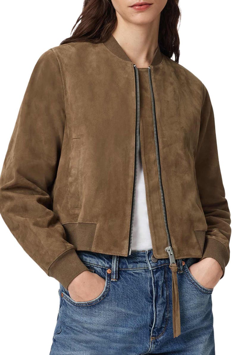 AllSaints Orten Suede Bomber Jacket, Alternate, color, Walnut Brown