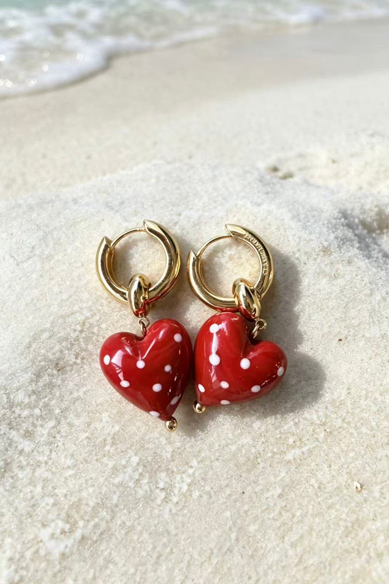 Esmée Red Dot Murano Heart Drop Earrings, Alternate, color, Red