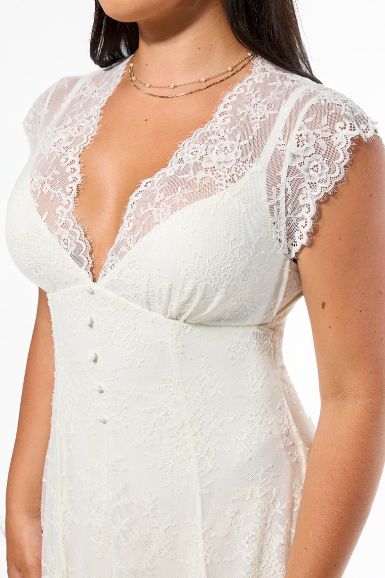 Shapewear Boho Floral Lace V Neck Resort Maxi Dress, Alternate, color, Chalk