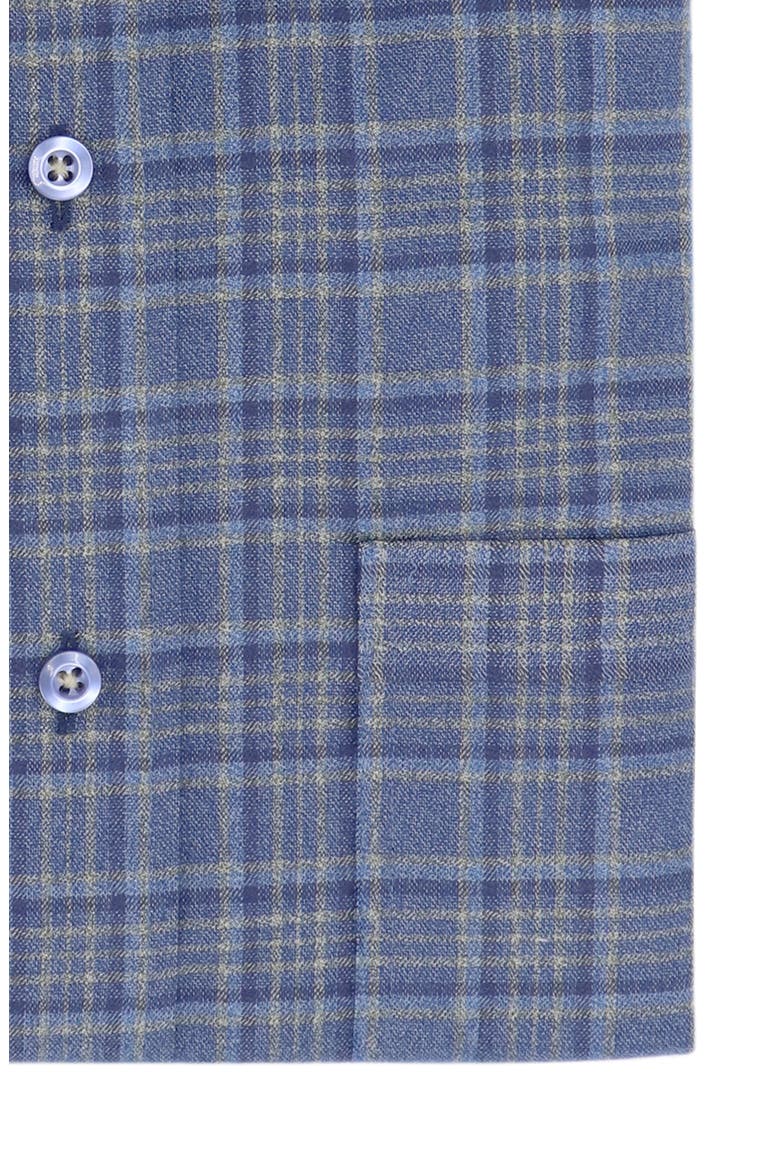 Trim Fit Flannel Cotton Dress Shirt, Alternate, color, DENIM/ NAVY/ YELLOW
