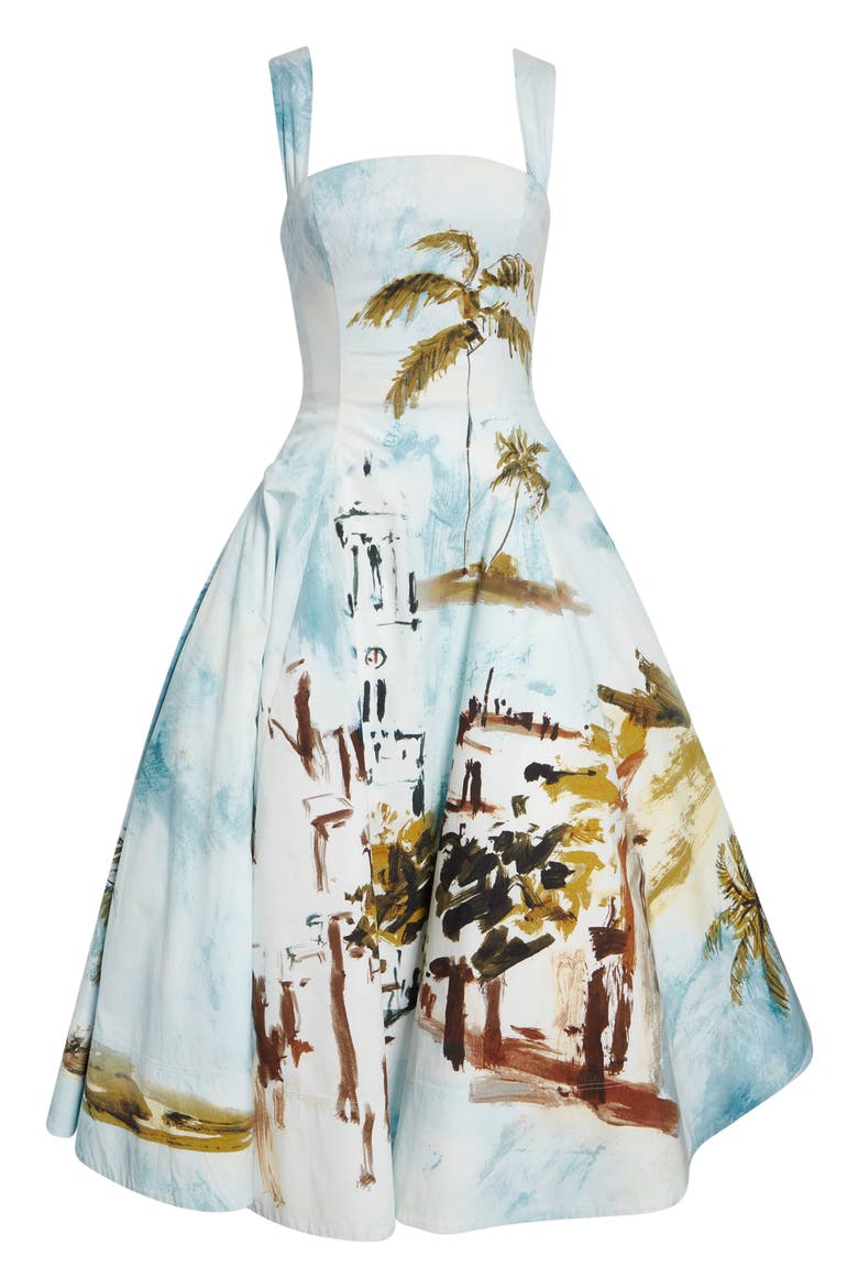 Dominican Landscape Stretch Poplin Sundress, Alternate, color, BLUE GREEN MULT