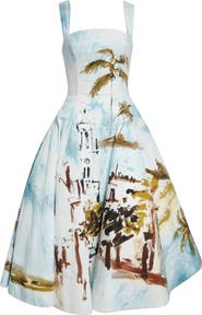 Oscar de la Renta Dominican Landscape Stretch Poplin Sundress