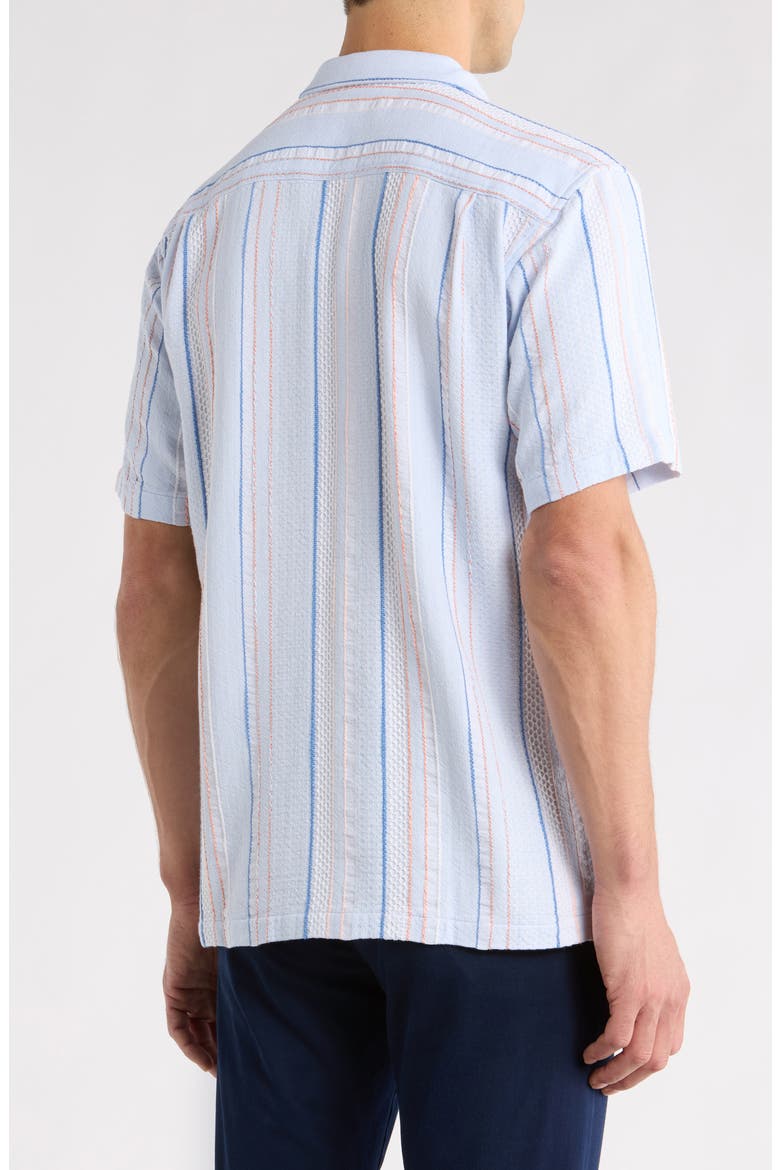 Milano Textured Stripe Cotton Camp Shirt, Alternate, color, DEW DROP